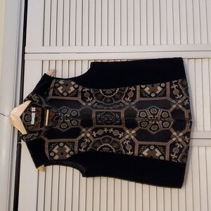 SUSAN GRAVER Tapestry and Velvet Black And Gold Vest Pockets, Size 10